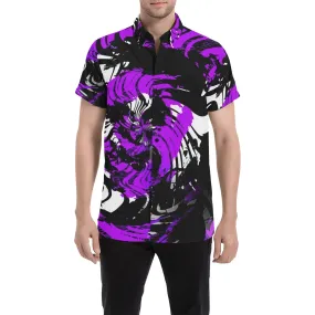 Psychedelic Purple Hypno Rave Zebra Men's Big & Tall Short Sleeve Button Up Shirt