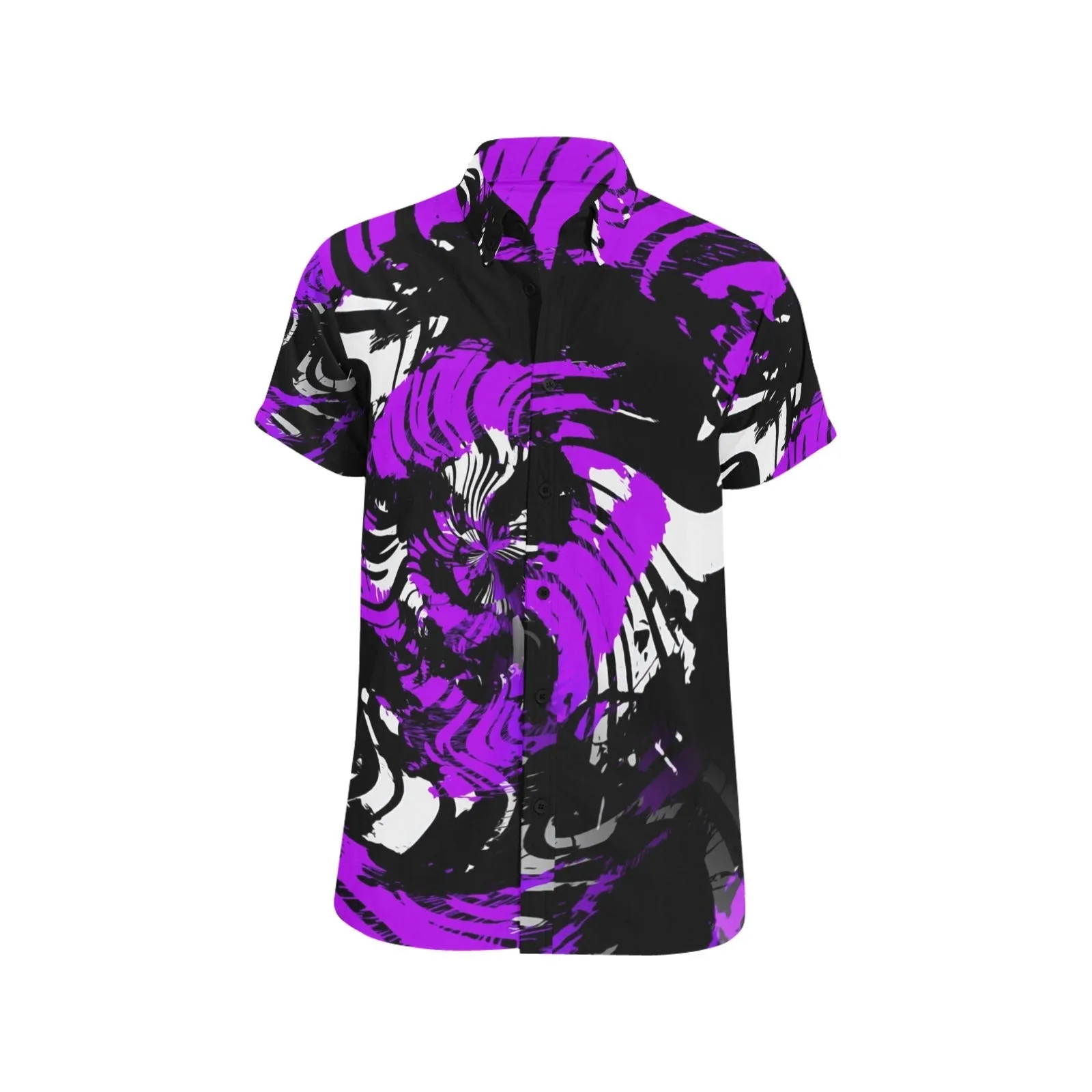 Psychedelic Purple Hypno Rave Zebra Men's Big & Tall Short Sleeve Button Up Shirt