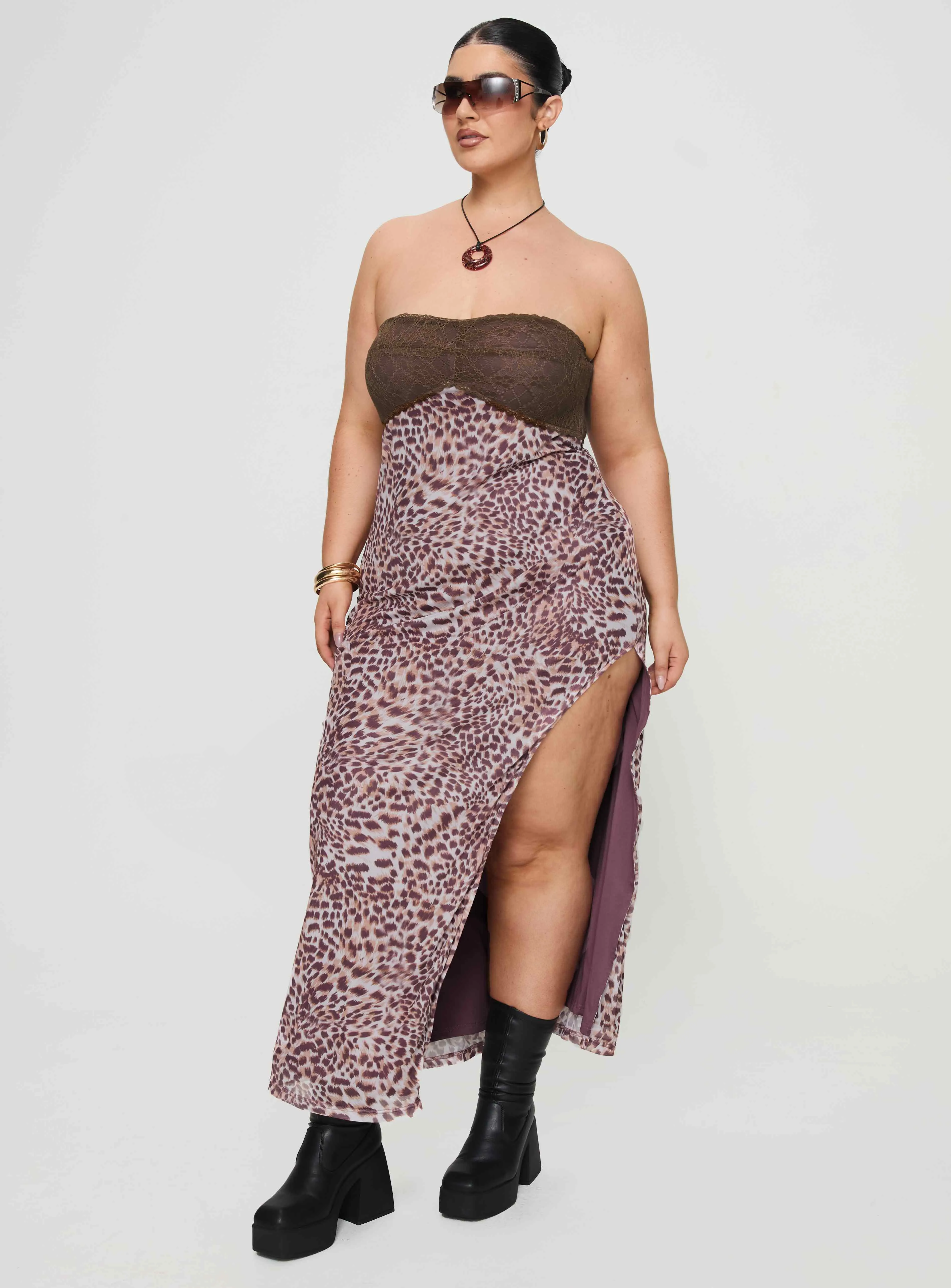 Raidein Strapless Maxi Dress Leopard Curve