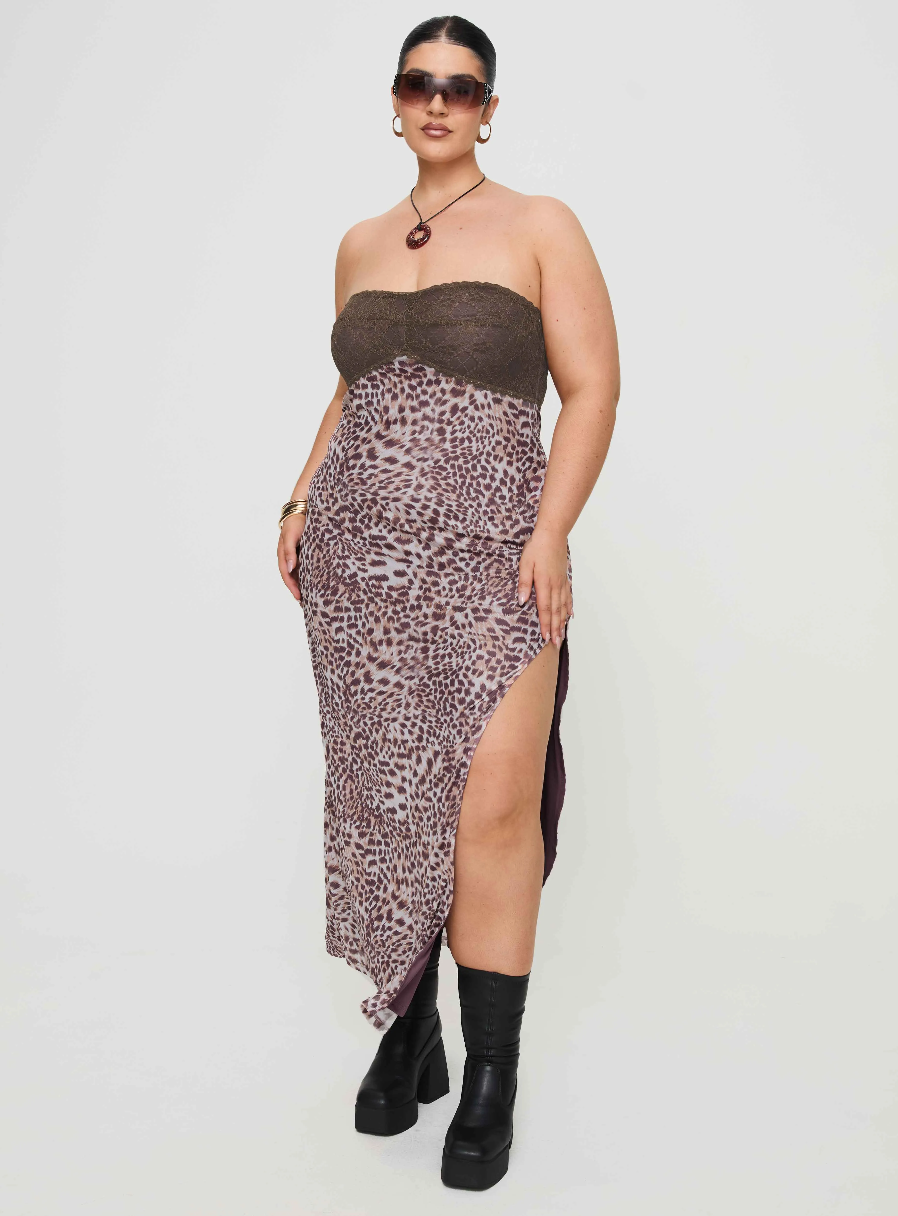 Raidein Strapless Maxi Dress Leopard Curve