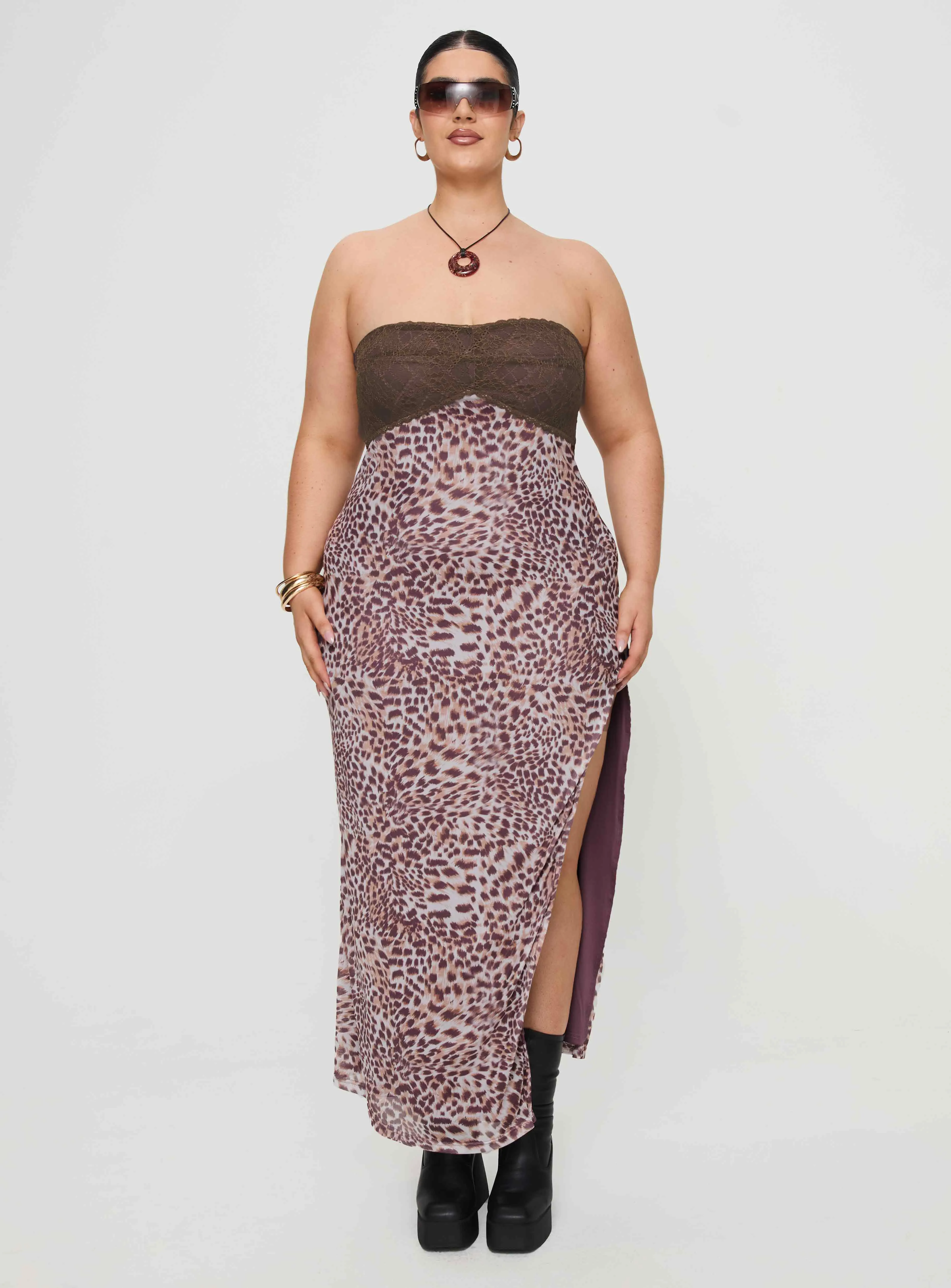 Raidein Strapless Maxi Dress Leopard Curve