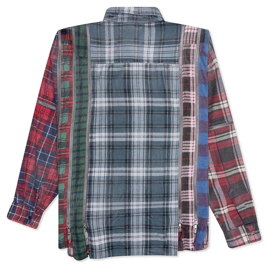 Rebuild by Flannel Shirt 7 Cuts Zipped Wide Shirt / Reflection - Navy/Light Grey