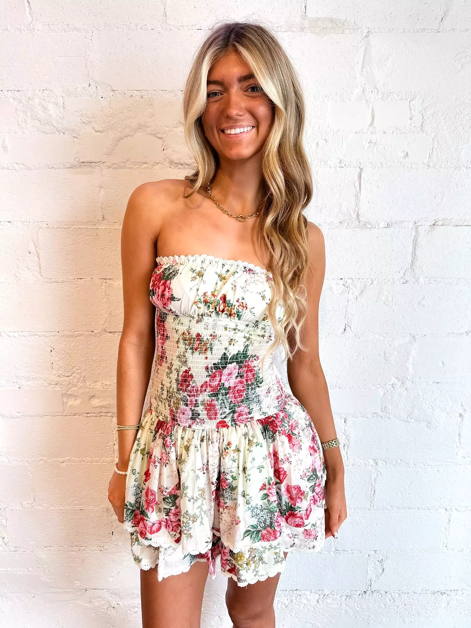 Red Patch Floral Dress