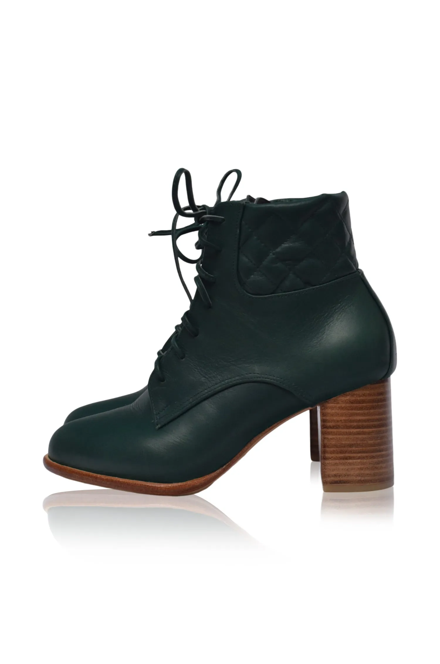 Rising Mara Leather Heel Booties in Emerald