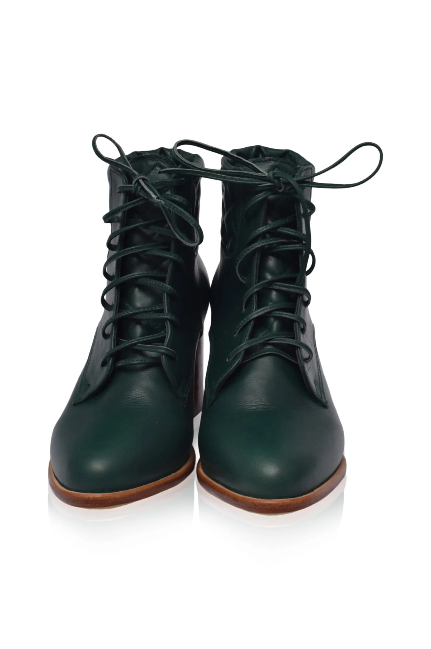 Rising Mara Leather Heel Booties in Emerald