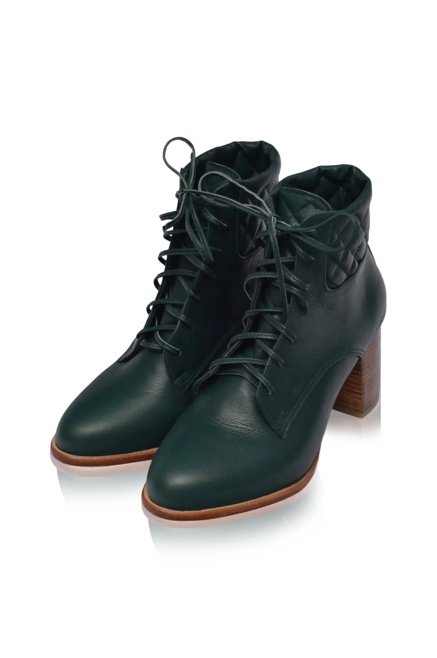 Rising Mara Leather Heel Booties in Emerald