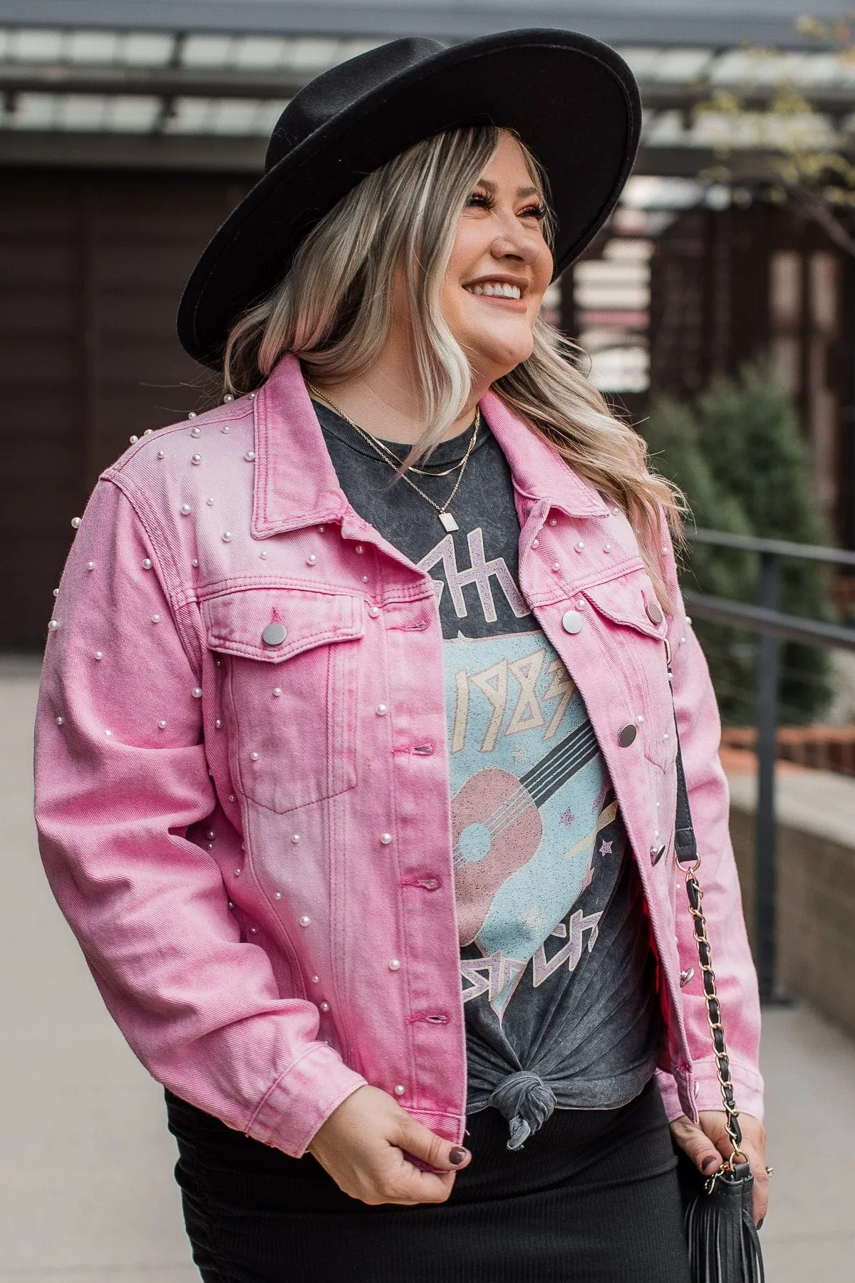 Risk Taker Embellished Jean Jacket- Pink