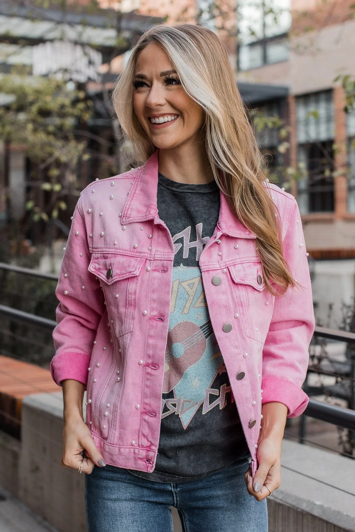 Risk Taker Embellished Jean Jacket- Pink