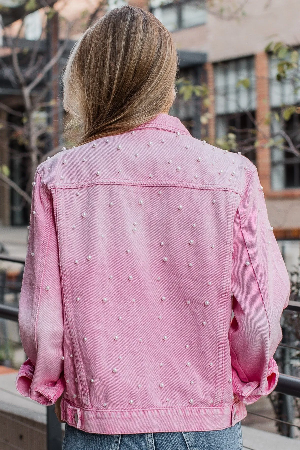 Risk Taker Embellished Jean Jacket- Pink