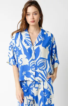 TROPICAL FOLIAGE FLOWY SHORT SLEEVE SHIRT