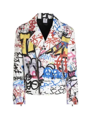 Vetements Allover Graffiti Printed Biker Jacket