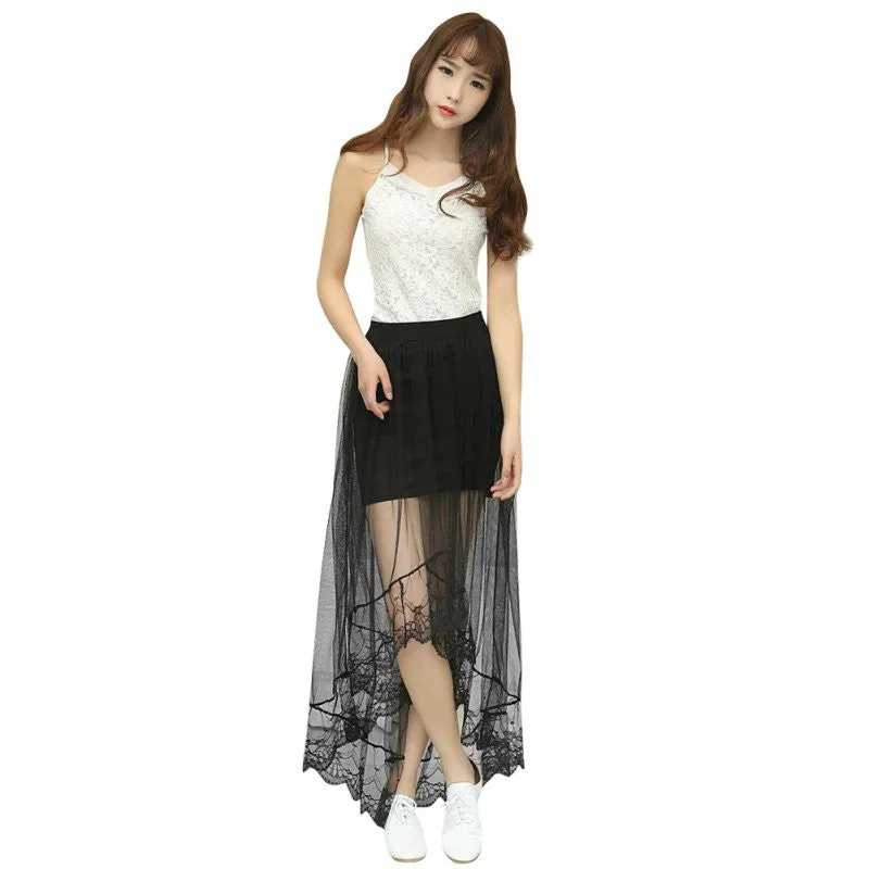 Women Sexy Long Lace Skirts Section Skirt Jupe Tulle Black and White Short Skirt Y06 SM6