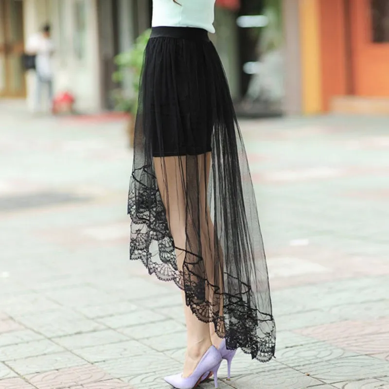 Women Sexy Long Lace Skirts Section Skirt Jupe Tulle Black and White Short Skirt Y06 SM6