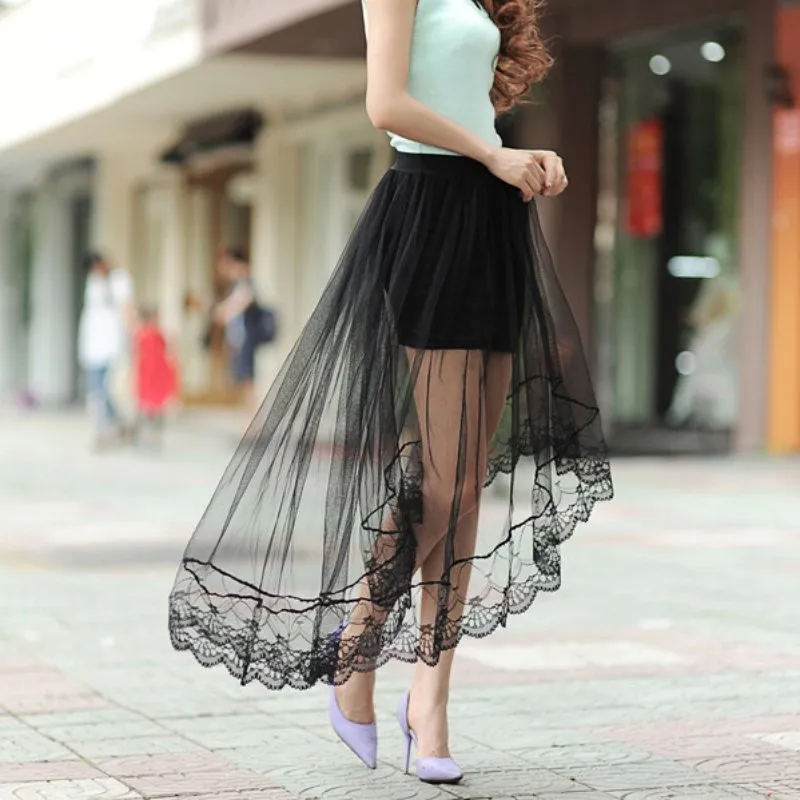 Women Sexy Long Lace Skirts Section Skirt Jupe Tulle Black and White Short Skirt Y06 SM6