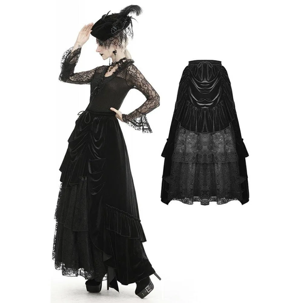 Women's Gothic Ruffles Velet Lace Skirts