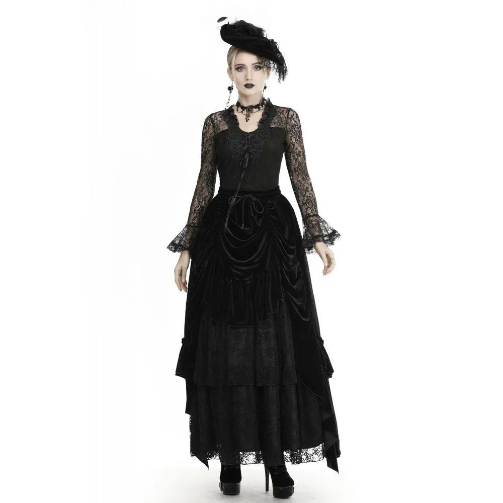 Women's Gothic Ruffles Velet Lace Skirts