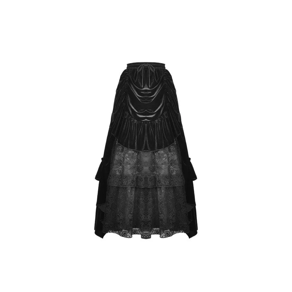 Women's Gothic Ruffles Velet Lace Skirts