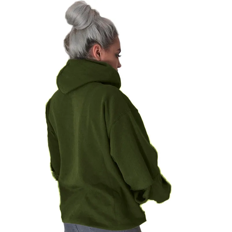 Women's Loose Casual Long Sleeve Hoodie Sweatshirt Jumper Army Green Pullover Tops Shirt Fast Shipping Feida