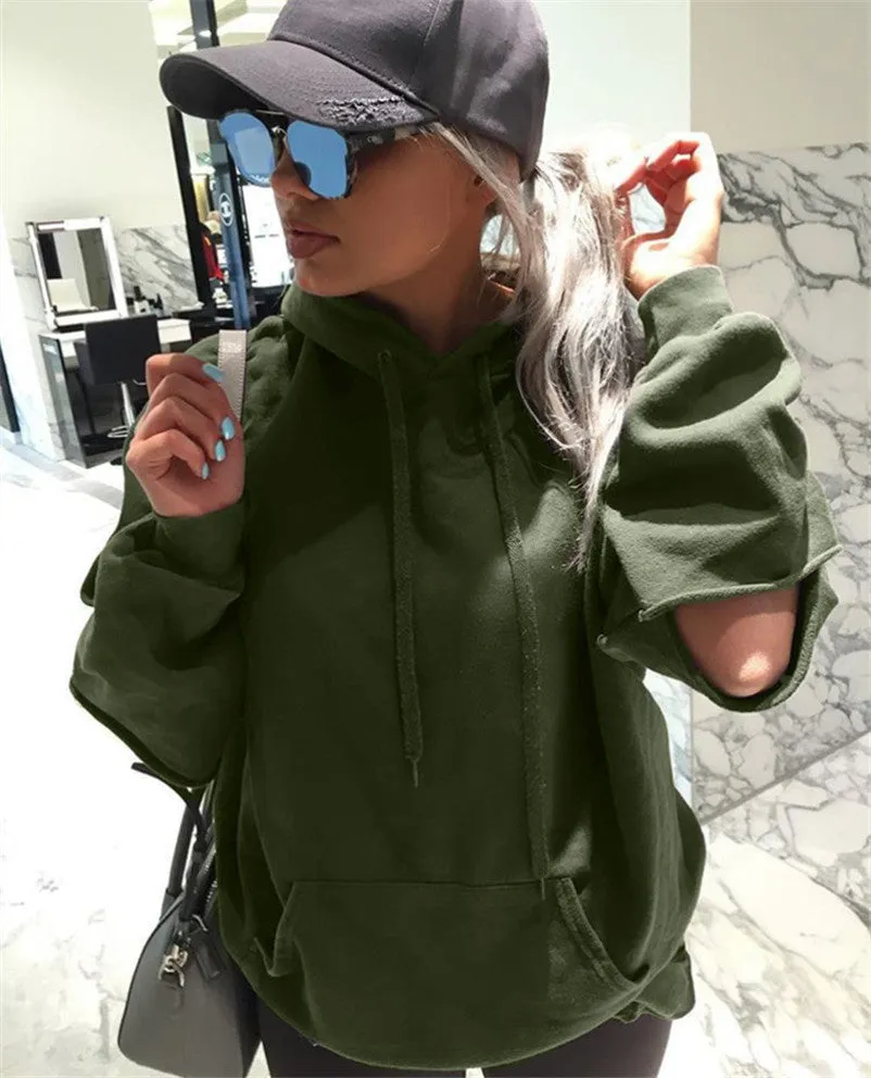 Women's Loose Casual Long Sleeve Hoodie Sweatshirt Jumper Army Green Pullover Tops Shirt Fast Shipping Feida