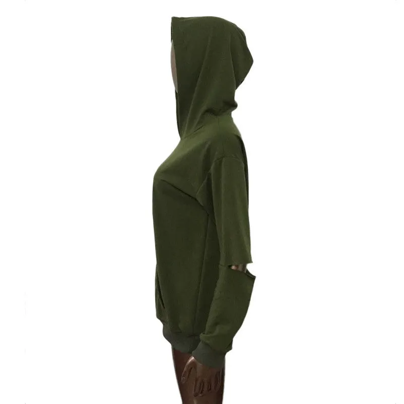 Women's Loose Casual Long Sleeve Hoodie Sweatshirt Jumper Army Green Pullover Tops Shirt Fast Shipping Feida