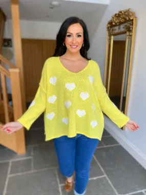 Yellow V Neck Multi Heart Knit Kerry