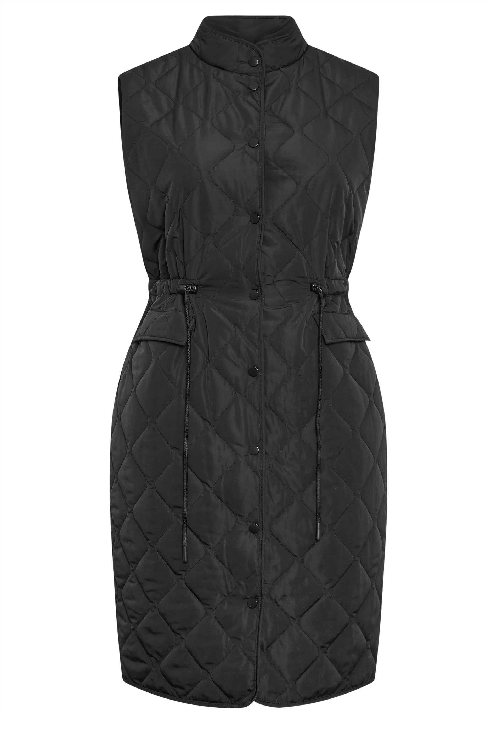 YOURS Curve Black Lightweight Quilted Midi Gilet